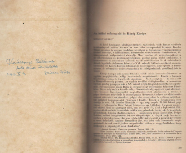 Sz�kely Gy�rgy - Az it�liai reform�ci� �s K�z�p-Eur�pa - K�l�nlenyomat - Dedik�lt