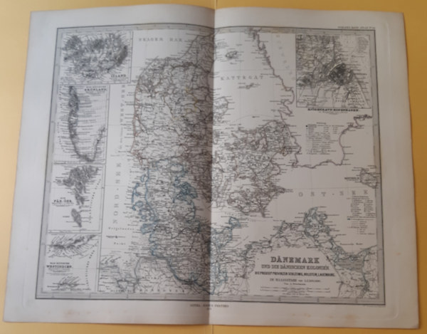 Petermann, A - Dänemark und die Dänischen Kolonien. Preussische Provinz Schleswig-Holstein, Stieler's Hand-Atlas No. 44, 1 : 1.500.000 (ca. 48 x 39 cm) térkép