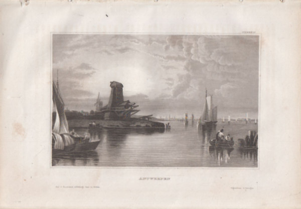 Antwerpen (Belgium, Eur�pa) (16x23,5 cm lapm�ret� eredeti ac�lmetszet, 1856-b�l)