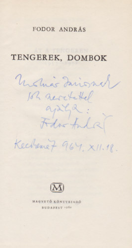 Fodor András - Tengerek, dombok. (Dedikált!)