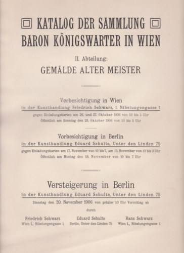 Katalog Der Sammlung Baron Knigswarter in Wien
