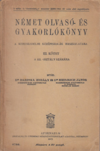 Német olvasó- és gyakorlókönyv - A kereskedelmi középiskolák használatára III. kötet