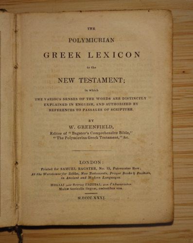 The Polymicrian Greek Lexikon to the New Testament