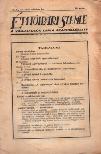 ris Zoltn  (szerk.) - ptipari Szemle 1928. oktber h 10. szm