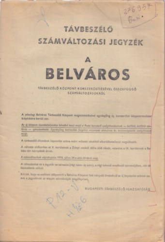 A belvros (Tvbeszl szmvltozsi jegyzk) 1976