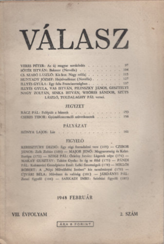 Illys Gyula  (szerk.) - Vlasz - VIII. vf. 2. szm, 1948. februr