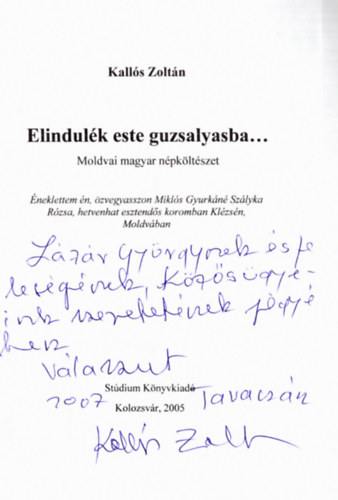 Kallós Zoltán - Elindulék este guzsalyasba... - Moldvai magyar népköltészet (dedikált) - CD mellékletekkel