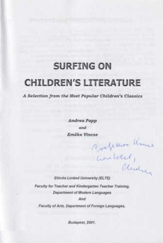 Vincze Emőke Papp Andrea - Surfing on English Children's Literature - Dedikált