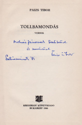 Paizs Tibor - Tollbamond�s (Dedik�lt)
