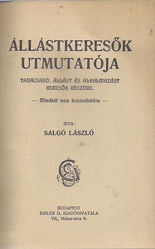 Salg Lszl - llstkeresk utmutatja - Tancsad, llst s alkalmazst keresk rszre (Mindkt nem hasznlatra)