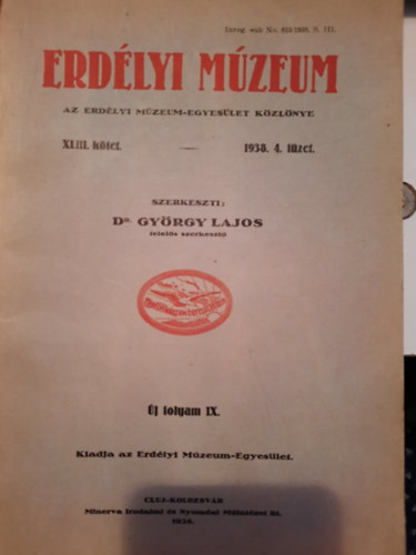 Dr. Gyrgy Lajos - Erdlyi Mzeum 1938. 4. fzet