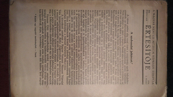 A Magyar Nemzeti M�zeum n�prajzi t�r�nak �rtes�t�je