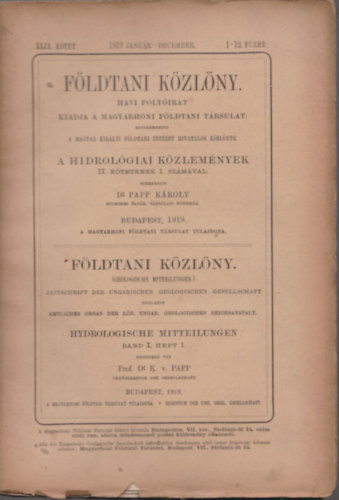 Papp Kroly dr.  (szerk.) - Fldtani Kzlny 1919/1-12. (Teljes vfolyam)