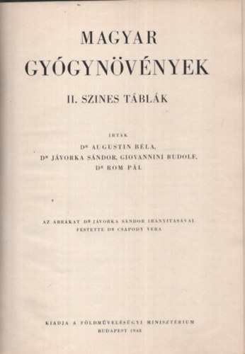 Dr. Augustin B�la - Magyar gy�gyn�v�nyek II. - Sz�nes t�bl�k