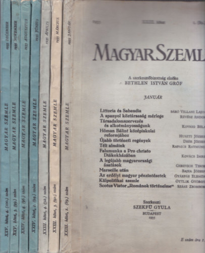 Bethlen István gróf - 7 db Magyar Szemle: 1935/január+március+április+június+augusztus+november+december