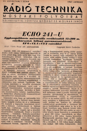 Jovitza György - Molnár János (szerk.) - Rádiótechnika 1941. VI. évfolyam (teljes)