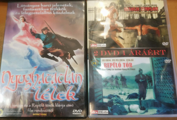 2 db akció film DVD: Nyughatatlan lélek + Shaolin templom/Repülő tőr - 3 film