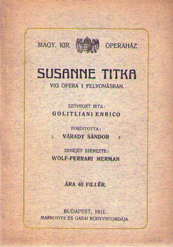 Susanne titka - Vig opera 1 felvonsban