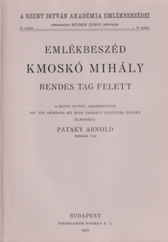 Pataky Arnold - Emlkbeszd Kmosk Mihly rendes tag felett