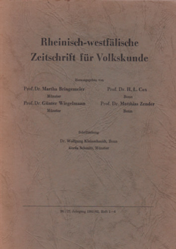 Matthias Zender  (szerk.), Martha Bringemeier (szerk.), Gnter Wiegelmann (szerk.) H. L. Cox (Szerk.) - Rheinisch-Westflische - Zeitschrift fr Volkskunde