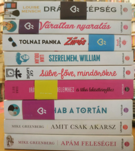 Mike Greenberg, Tolnai Panka, Louise Mensch, Cat Lavoie, Lian Dolan, Dana Bate Cynthia Ellingsen - 9 db romantikus: Amit csak akarsz; Ap�m feles�gei; Dr�ga sz�ps�g; Hab a tort�n; Ir�nyt� a szerelemhez �s titkos lak�s�ttermekhez; S�lve-f�ve, mind�r�kre; Szerelmem, William; Z�r�s h�tv�ge; V�ratlan nyaral�s