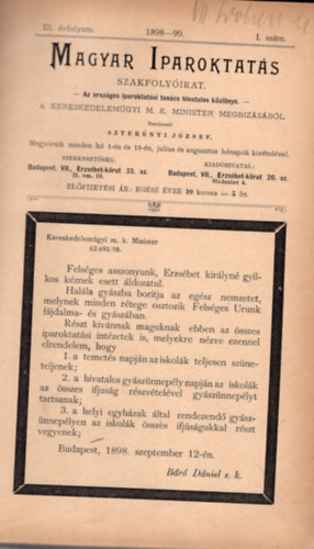 Magyar iparoktats- havi folyirat 1898-99 ( III. vfolyam )