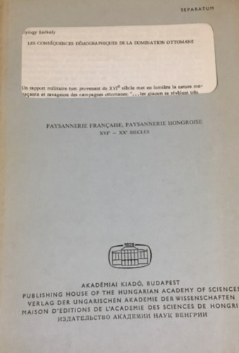 Sz�kely Gy�rgy - Les cons�quences d�mographiques de la domination ottomane