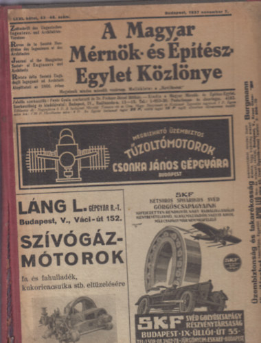 szerk.: Feyr Gyula s Frohner Jzsef - A Magyar Mrnk- s ptszegylet Kzlnye - LXXI. ktet 1937, 1-52. szm (teljes volyam)