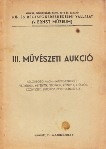 III. Mvszeti Aukci 1946.