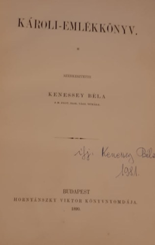 Kenessey Béla - Károli-emlékkönyv