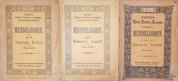 Felix Mendelssohn-Bartholdy - 3 db Mendelssohn kotta (Payne's Kleine Partitur- Ausgabe )