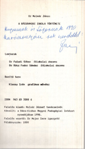 Dr. Molnr Jnos - A bcsbokodi iskola trtnete - Dediklt