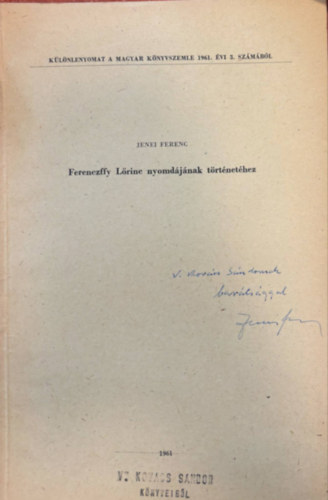 Jenei Ferenc - Ferenczffy L�rinc nyomd�j�nak t�rt�net�hez (k�l�nlenyomat)