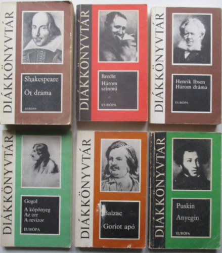 6 db-os k�telez� olvasm�ny a di�kk�nyvt�r sorozatb�l (H�rom sz�nm�, H�rom dr�ma, �t dr�ma, Anyegin, A k�p�nyeg, Goriot ap�)