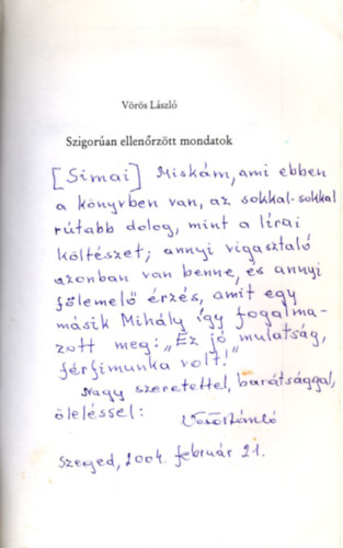 Vrs Lszl - Szigoran ellenrztt mondatok (dediklt)