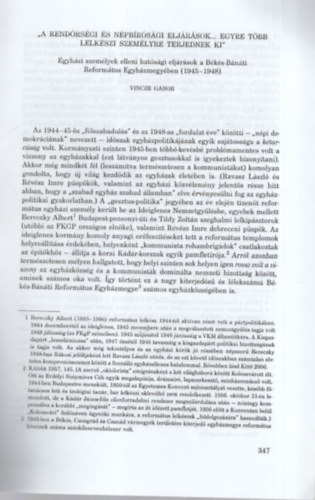 Vincze Gbor - A rendrsgi s npbrsgi eljrsok.. egyre tbb lelkszi szemlyre  terjednek ki - Trtneti Tanulmnyok 12. ( A Mra Ferenc Mzeum vknyve ) Klnlenyomat