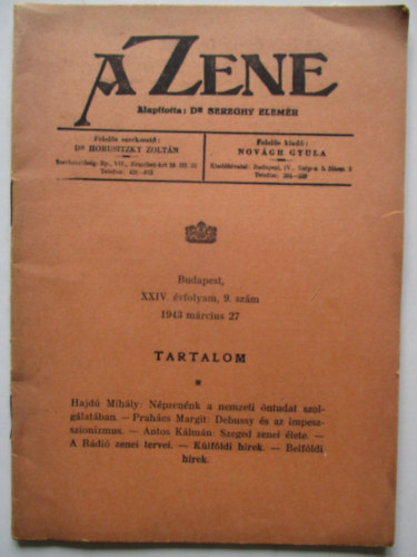 Sereghy Elem�r - A Zene XXIV. �vfolyam, 9. sz�m 1943. m�rcius 27.