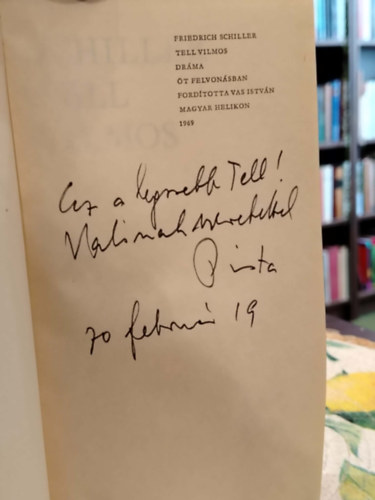 Friedrich Schiller Vas István - Tell Vilmos - Dedikált