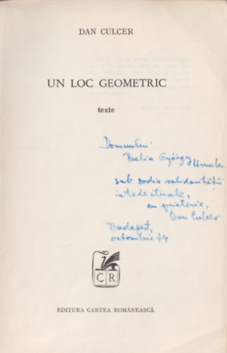 Dan Culcer - Un loc geometric (Dedik�lt)