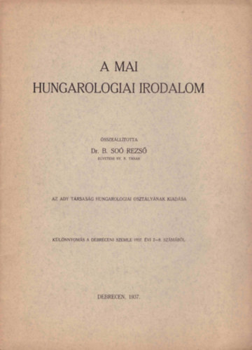 So� Rezs� - A mai hungarologiai irodalom