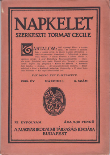 Tormay Cecile  (Szerk.) - Napkelet XI. �vf. 1933. m�rcius 3. sz�m