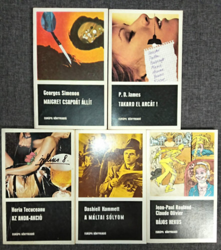 P. D. James, Horia Tecuceanu, Dashiell Hammett, Jean-Paul Rouland-Claude Oliver Georges Simenon - (5db) Fekete k�nyvek krimi k�nyvcsomag: Maigret csapd�t �ll�t / Takard el az arc�t! / Az Anda-akci� / A m�ltai s�lyom / B�jos hekus