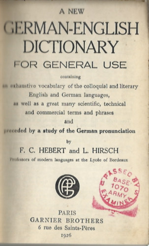F.C. HEBERT-L. HIRSCH - A new German-English dictionary for general use