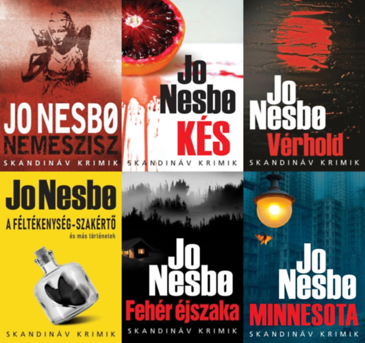 Jo Nesbo Jo Nesbo - 6 db Jo Nesbo skandináv krimi: Minnesota + A féltékenység-szakértő és más történetek + Fehér éjszaka + Nemeszisz + Kés + Vérhold (a szerző 2 önállóan megjelent műve + a Vér a havon sorozat 2. része + a Harry Hole sorozat 4.
