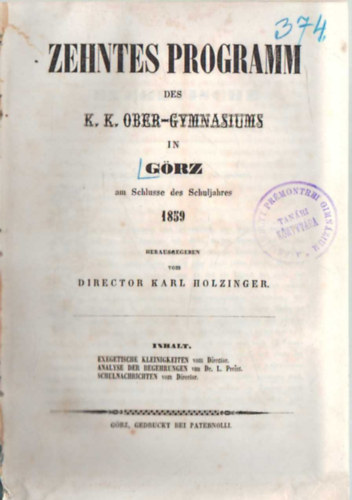 Karl Holzinger - Zehntes programm des k.k. Ober-gymnasiums in Grz am Schlusse des Schuljahres1859