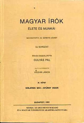 Gulyás Pál - Magyar írók élete és munkái XI.