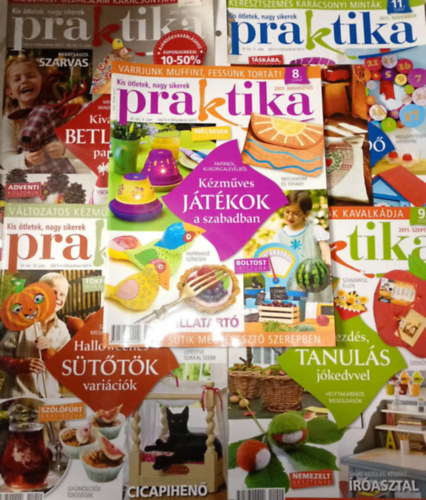 5 db. Praktika Magazin - 2011.aug. - XV �vf., 8. sz�m, 2011.szept. - XV �vf., 9. sz�m, 2011.okt. - XV �vf., 10. sz�m, 2011.nov. - XV �vf., 11. sz�m, 2011.dec. - XV �vf., 12. sz�m (szab�s-varr�s-k�t�s-hobby-lak�sdivat-k�zimunka)