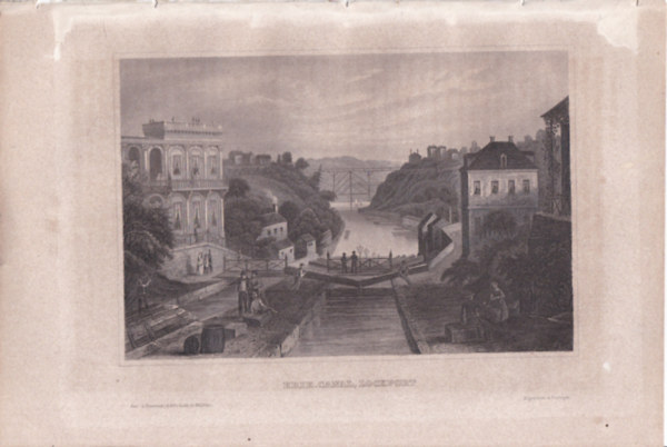 Erie-Canal (Eria-csatorna, Lockport, New York llam, USA, szak-Amerika) (16x23,5 cm lapmret eredeti aclmetszet, 1856-bl)