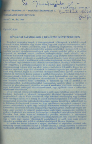 Gy�ni G�bor - F�v�rosi zavarg�sok a dualizmus �vtizedeiben- K�l�nlenyomat - Dedik�lt