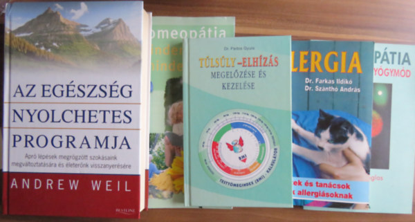 Dr. Pados Gyula, Dr. Farkas Ildik, Dr. Sznth Andrs, Hanna Ginglas, Dr. Zarndi Ildik, Andrew Weil - 5 ktet egszsg/alternatv gygymdok tmban: Tlsly-elhzs megelzse s kezelse; Allergia; Homeoptia - A kmletes gygymd; Homeoptia mindenkinek, mindenkorra; Az egszsg nyolchetes programja